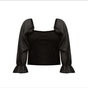 Eloquii Elements Blouse Women 22/24 Plus Black Square Neck Long Sleeve Sheer